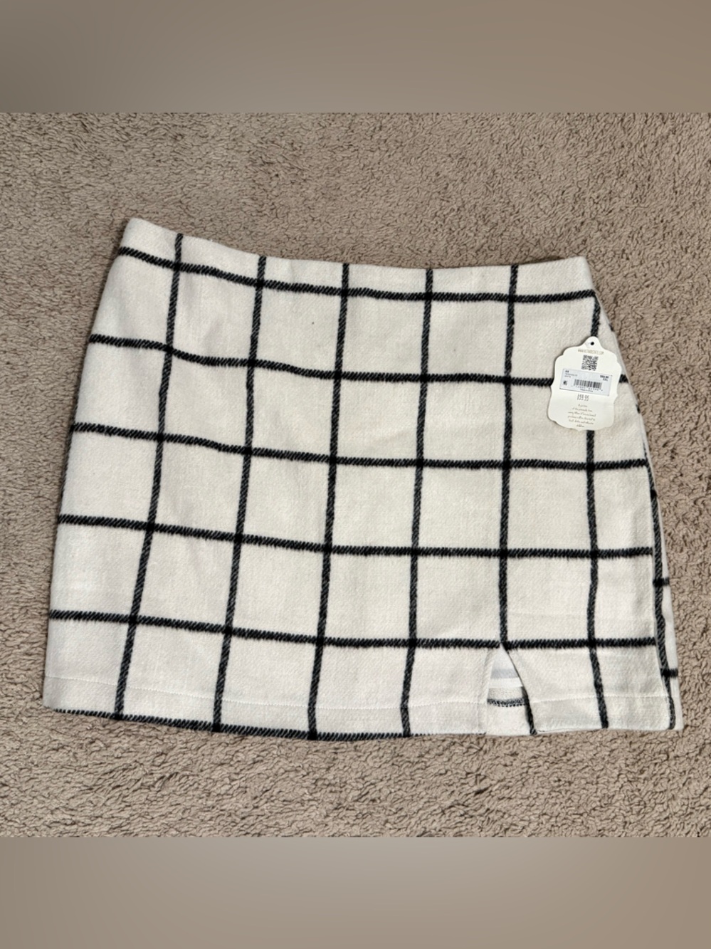 Altar'd State White and Black Windowpane Knit Mini Skirt